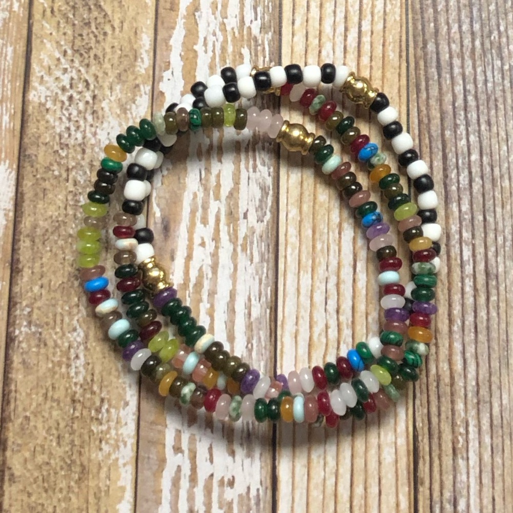 Multicolor Gemstone Bead Stretch Bracelet Set
